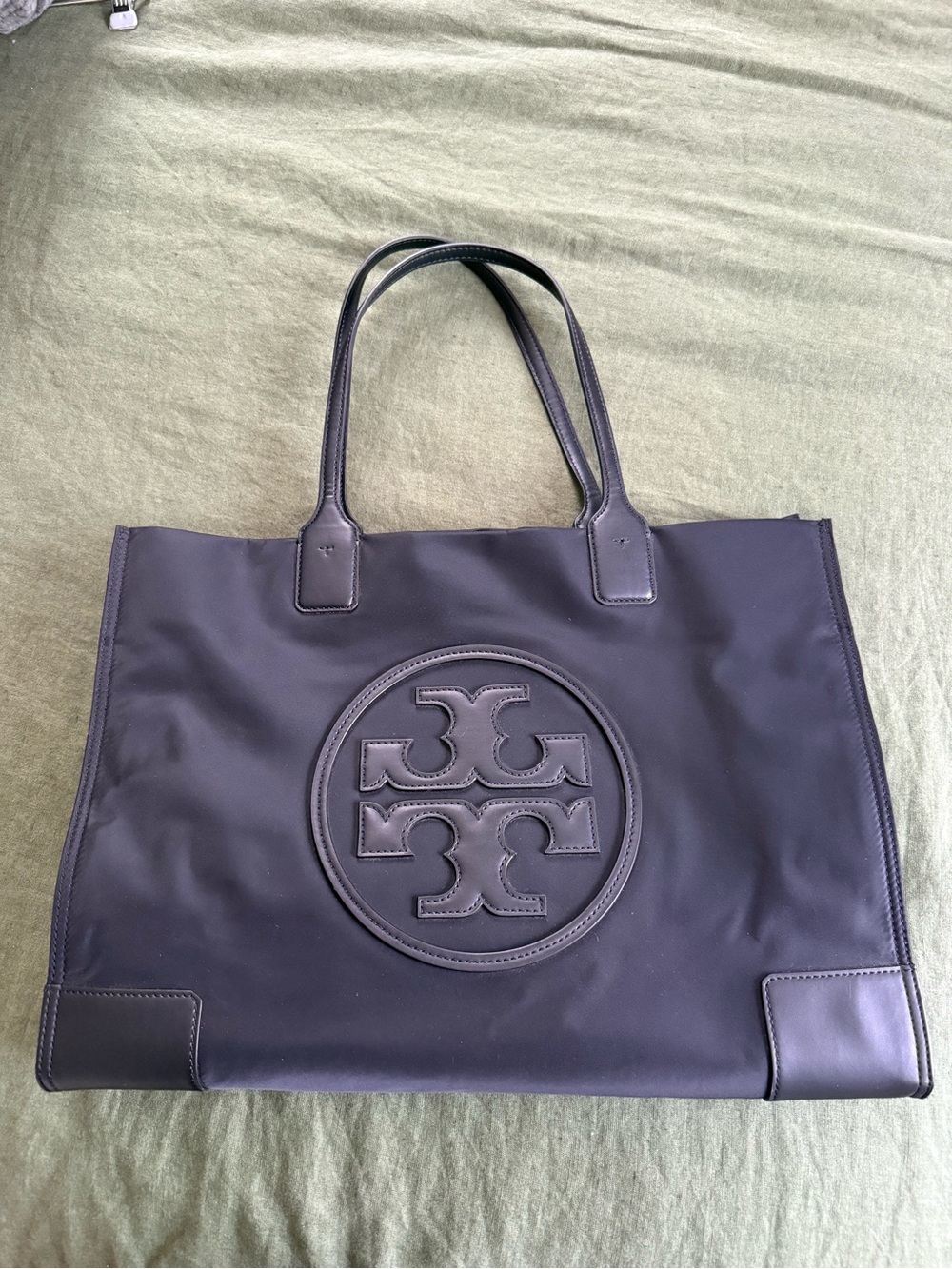 Tory Burch Black Nylon Logo Tote with Top Handles and Gold Hardware *never used*